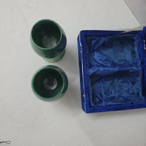 Set Of 2 Vintage Green Onyx Stone Goblet Chalice 5" Marble Cup - Picture 6 of 13